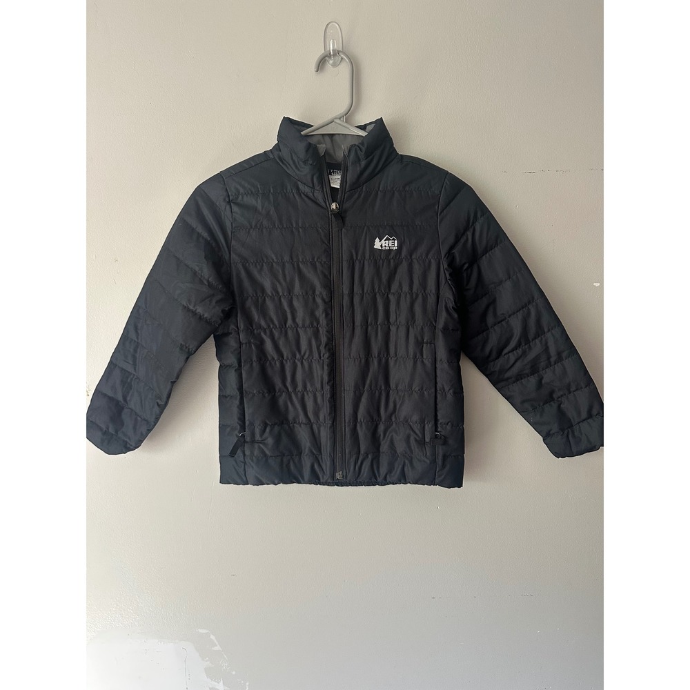 REI Co-op Kids 650 Down Jacket Black Puffer Coat Size Small 8 Recycled Polyester